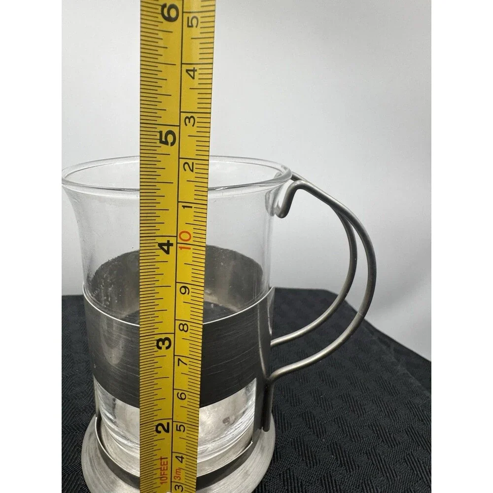 2 Vintage French Press Coffee Cups/Mugs Glass and Stainless